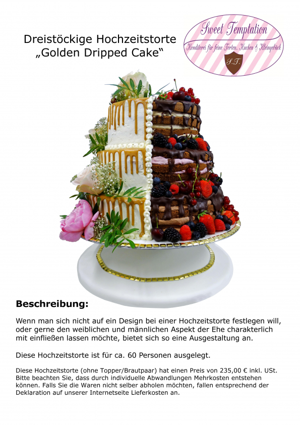TB_HT_Echte Blumen_3-stöckig_Etagere_Golden Dripped Cake